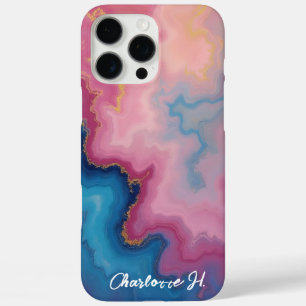 Coque iPhone 16 Pro Max Texture rose et d'Agate Bleu