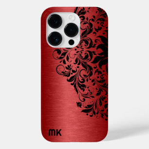 Coque Case-Mate iPhone Texture rouge métallique dentelle noire et texte