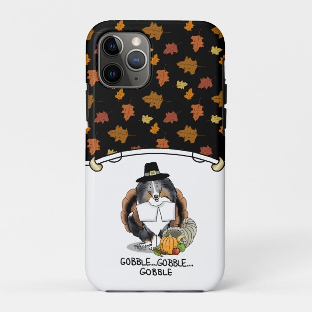 Coques Case-Mate iPhone Thanksgiving Shetland Sheepdog (merle bleu) Drôle (Dos)
