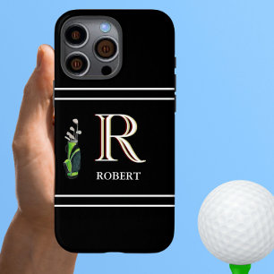 Coque iPhone 16 Pro Max Thème de golf Monogrammes personnalisés Nom Clubs