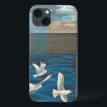 iPhone 13 Coque Three White Seagulls Flying Over the Water<br><div class="desc">Need to get away? Do it by choosing this painting by artist Tara Friel representing three seagulls flying over the water. The sight of the waves of the ocean and the vivid colors make this design very realistic.</div>