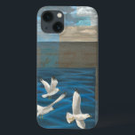 iPhone 13 Coque Three White Seagulls Flying Over the Water<br><div class="desc">Need to get away? Do it by choosing this painting by artist Tara Friel representing three seagulls flying over the water. The sight of the waves of the ocean and the vivid colors make this design very realistic.</div>