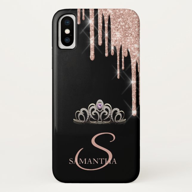 Coques Case-Mate iPhone Tiara Élégant Rose Gold Glitter Drips (Dos)