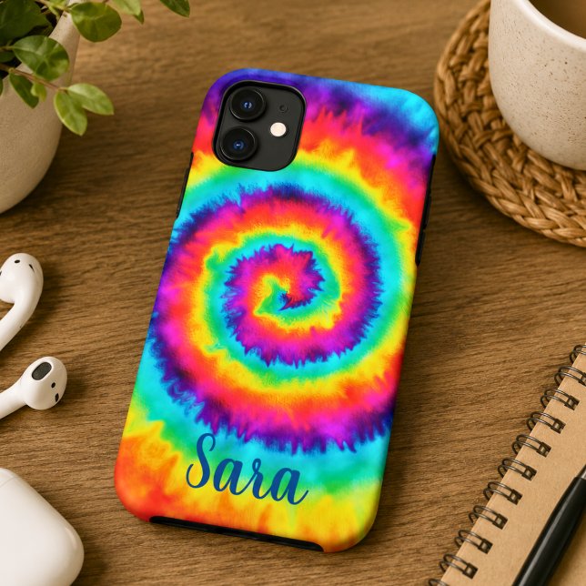 Coques Case-Mate iPhone Tie Dye Arc-en-Ciel Rétro  (Créateur téléchargé)
