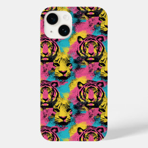Coque Case-Mate iPhone Tiger Pop Art Motif en rose, jaune et bleu