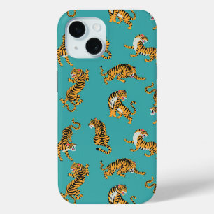 Coque Case-Mate iPhone Tiger sur Motif Turquoise