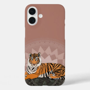 Coque Pour iPhone 16 Plus tigre du bengal mandala cuivre rose