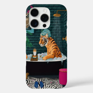 Coque iPhone 16 Pro Tigre Fantaisiste dans un Cas de Téléphone Bain Mo