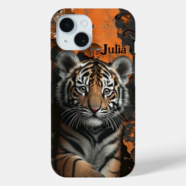 Coques Case-Mate iPhone Tigre floral 3D avec nom personnalisé (Verso)