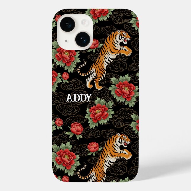 Coques Case-Mate iPhone Tigre Floral Asiatique Maximaliste Nom Personnalis (Verso)
