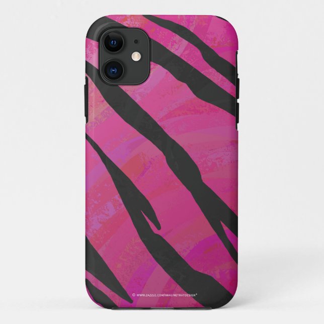Coques Case-Mate iPhone Tigre Imprimé Rose Chaud et Noir (Dos)