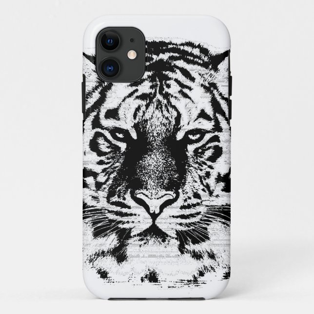 Coques Case-Mate iPhone Tigre noir et blanc visage gros (Dos)