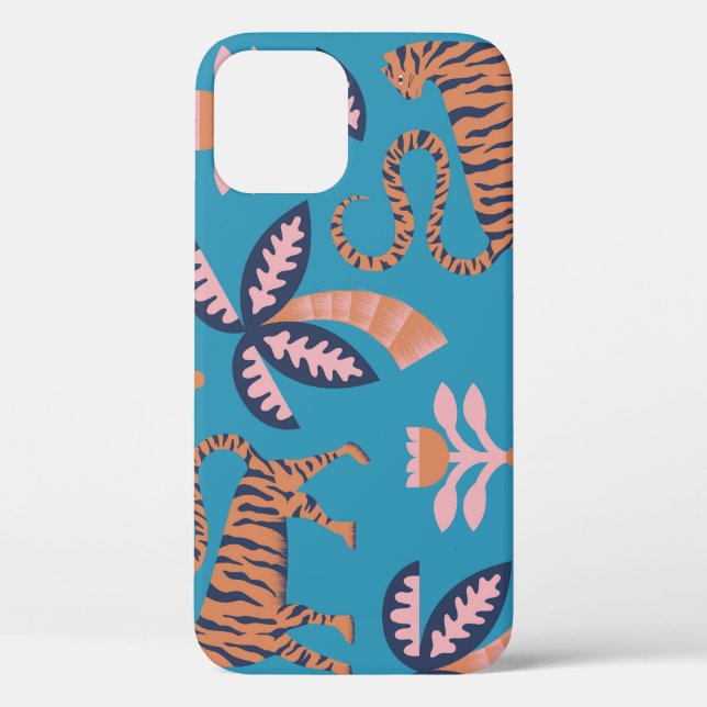 Coques Case-Mate iPhone Tigre rétro, palmier, motif de fleurs (Verso)
