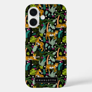 Coque Pour iPhone 16 Tigre tropical Jungle noire Safari Chats