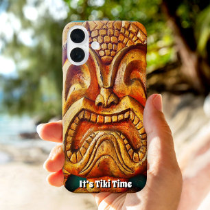 Coque Pour iPhone 16 Plus Tiki Time Hawaii Fun Retro Wood Face Photo