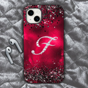 Coque Case-Mate iPhone Timbre stylisé Crystal rhinestone lettre F rouge n