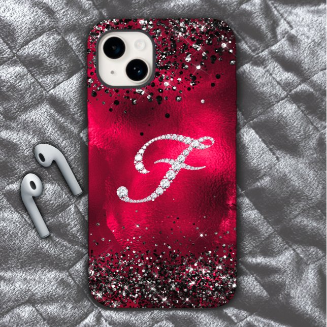 Coques Case-Mate iPhone Timbre stylisé Crystal rhinestone lettre F rouge n (Créateur téléchargé)