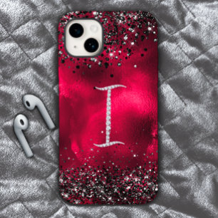 Coque Case-Mate iPhone Timbre stylisé Crystal rhinestone lettre I rouge n