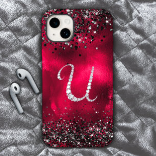 Coque Case-Mate iPhone Timbre stylisé Crystal rhinestone lettre U rouge n