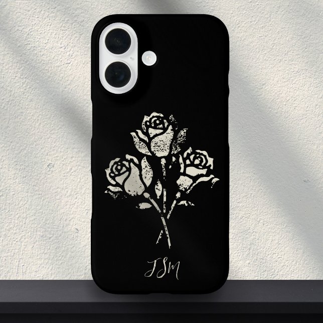 Coques Case-Mate iPhone Timbres Grunge Roses Noir et Blanc Initiales (Créateur téléchargé)