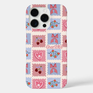 Coque iPhone 16 Pro Timbres Kitchi Cœurs Rubans et Cerises