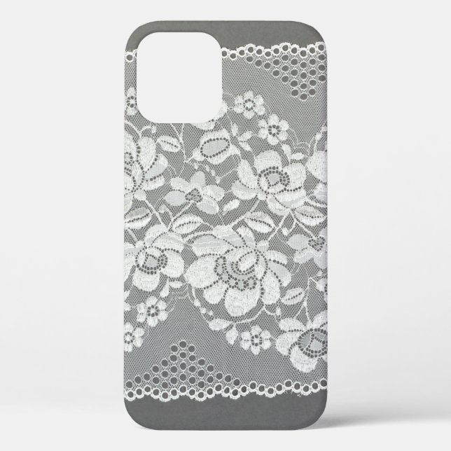 Coques Case-Mate iPhone Tissu de dentelle blanc sur gris  (Verso)