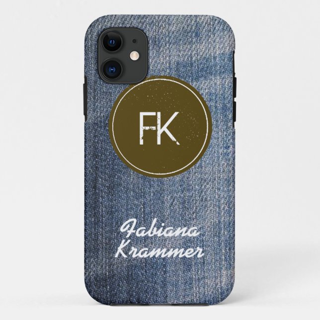 Coques Case-Mate iPhone tissu de jean bleu personnalisé (Dos)