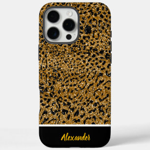 Coque iPhone 16 Pro Max Tissu empreinte de léopard étincelant