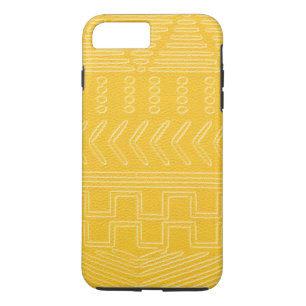 Coque iPhone 8 Plus/7 Plus Tissu Tribal Africain Yellow Leather Look