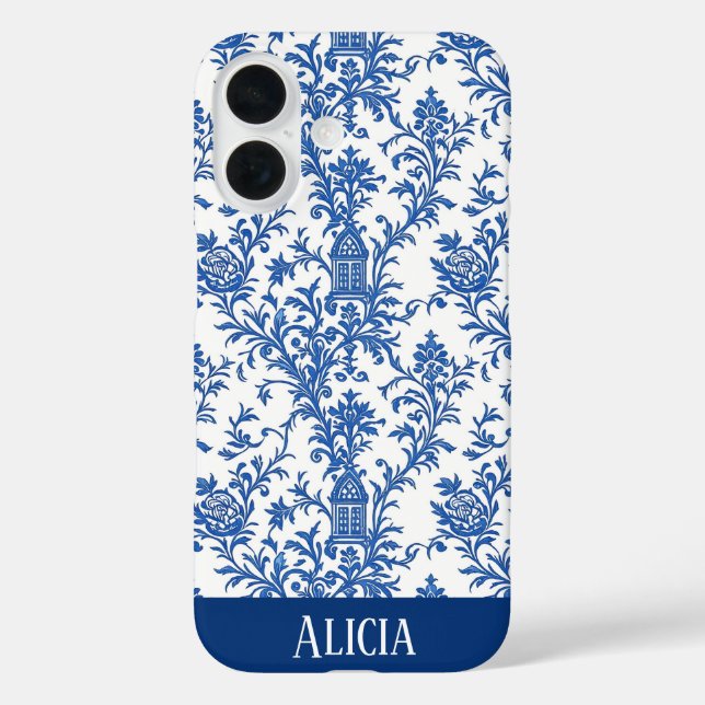 Coques Case-Mate iPhone Toile à fleurs bleue (Verso)