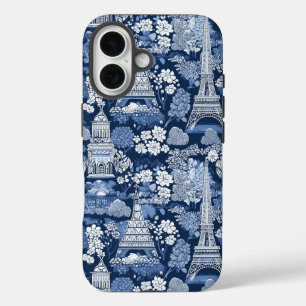 Coque Pour iPhone 16 Toile Bleue Parisienne tissu à motifs