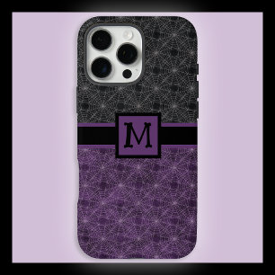 Coque iPhone 16 Pro Max Toile d'araignée gothique noire et violette avec m