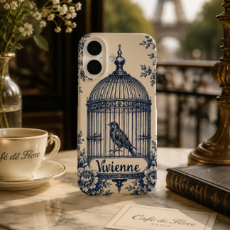Coque Pour iPhone 16 Toile de cage à oiseaux bleue personnalisée