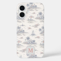 Toile de Jouy Bleue Côtière Tropicale Monogramme