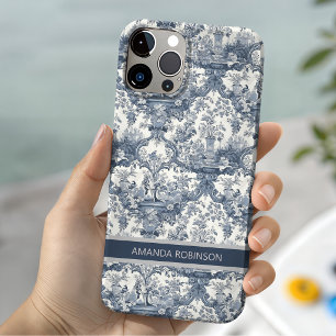 Coque Case-Mate iPhone Toile De Jouy Florale Monogramme Bleu Vintage