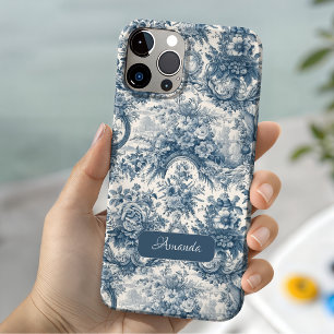 Coque Case-Mate iPhone Toile de jouy florale vintage bleue monogramme