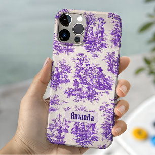 Coque Case-Mate iPhone Toile de Jouy florale violette vintage monogramme