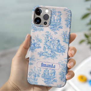 Coque Case-Mate iPhone Toile de Jouy Monogramme Vintage Bleu Turquoise Fr