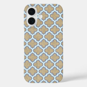 Coques iPhone 16 Toile de jute & Blue Motif Carreaux Féminin Tendan