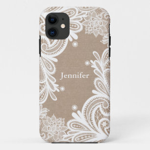 Coques Pour iPhone Toile de jute vintage et caisse de dentelle