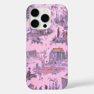 Coque iPhone 16 Pro Toile rose française de Jouy Chinoiserie Style rus
