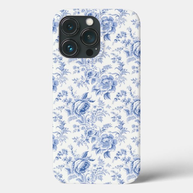 Coques Case-Mate iPhone Toile vintage Florale Bleu (Verso)