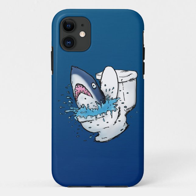 Coques Case-Mate iPhone Toilette Shark Funny Blue Cartoon (Dos)