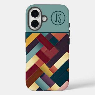 Coque Pour iPhone 16 Tons d'automne douillets Motif de tissage Monogram