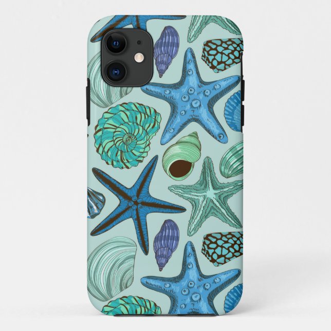 Coques Case-Mate iPhone Tons De Coquillages Bleus Et Motif D'Étoile (Dos)