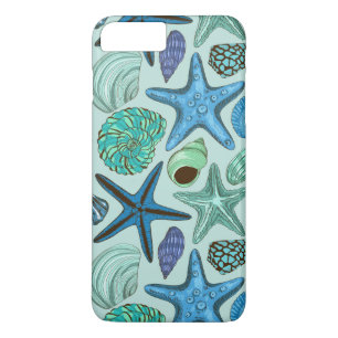 Coque iPhone 8 Plus/7 Plus Tons De Coquillages Bleus Et Motif D'Étoile