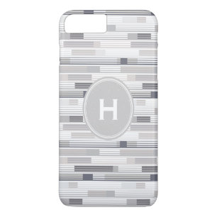 Coque iPhone 8 Plus/7 Plus Tons de gris frais rayures Monogramme personnalisé
