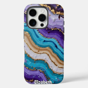 Coque iPhone 16 Pro Topographie Abstraite violet et bleue