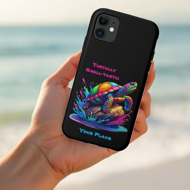 Coques Case-Mate iPhone Tortue colorée (Colorful Turtle Splash-Fisherman Core-Dopamine Dressing-Phone Case-Black)