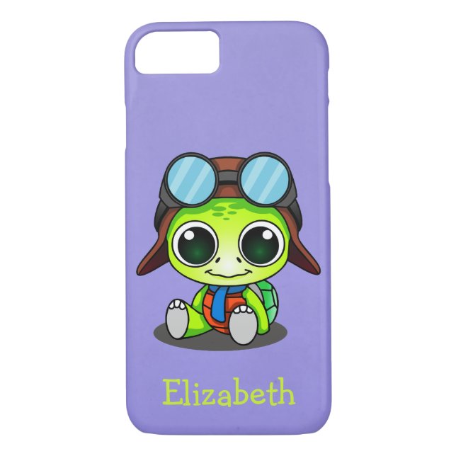 Coques Case-Mate iPhone Tortue Cute Chibi personnalisée en Aviator Casquet (Dos)